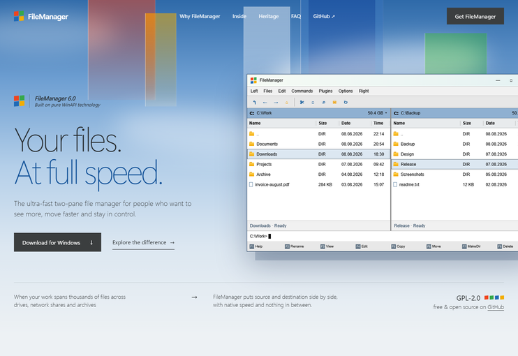 FileManager two-pane file manager for Windows