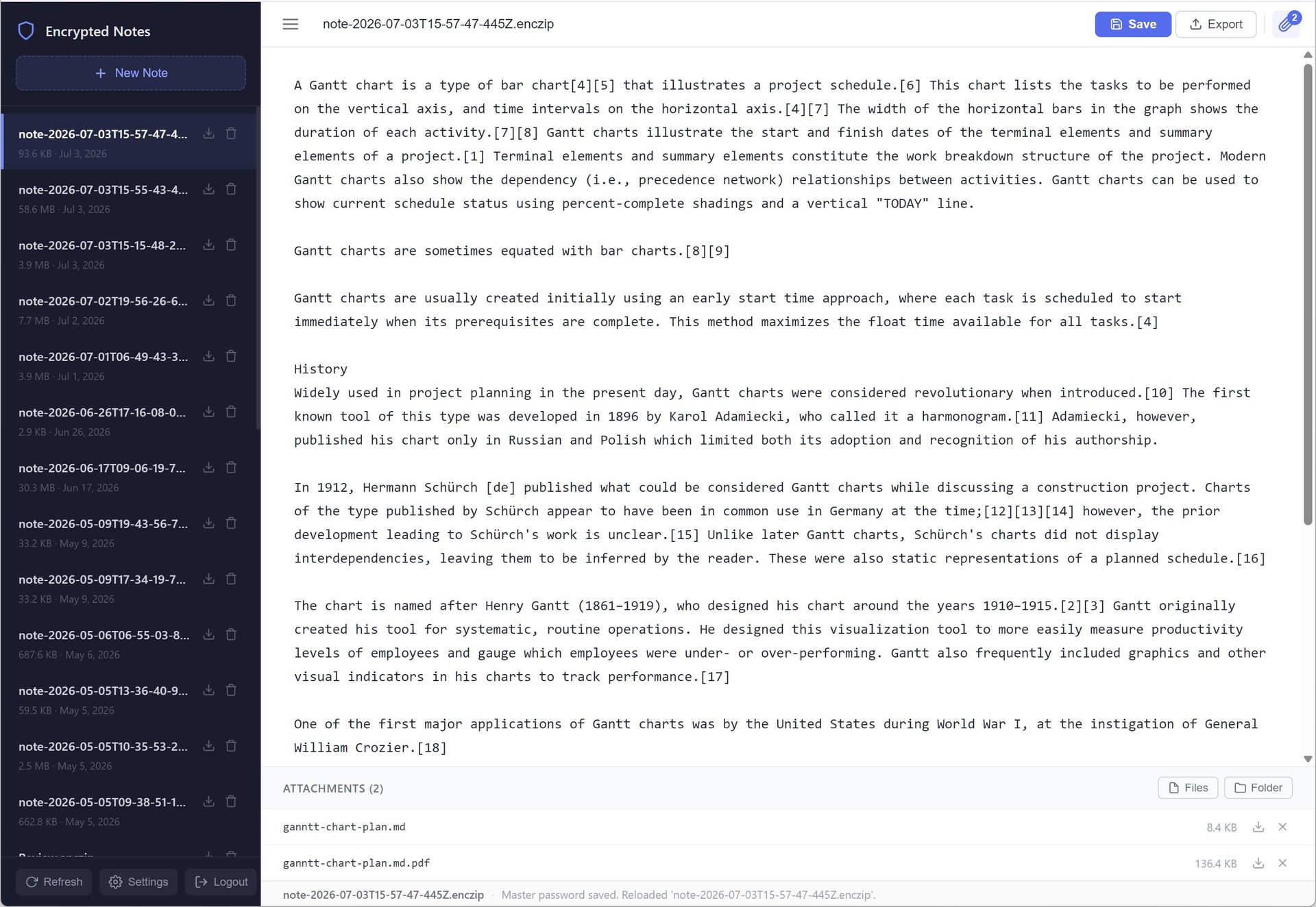 SecureNotes encrypted notes interface