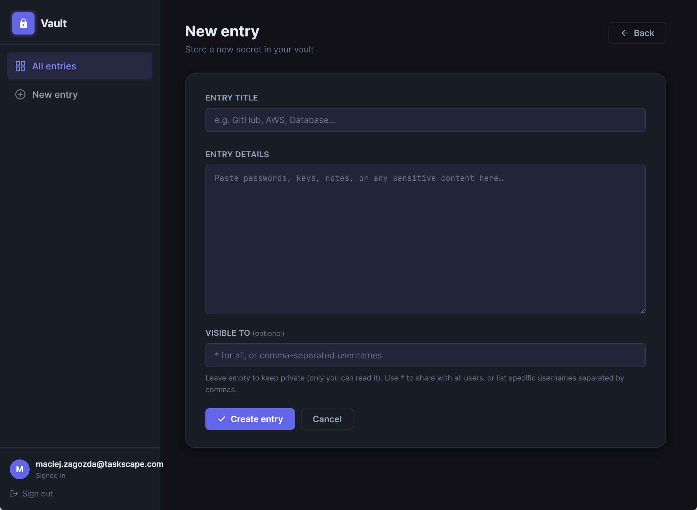 SecureVault secrets manager interface